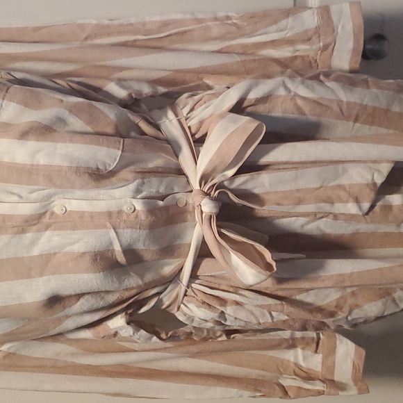 NWT A New Day Women's Linen Blend Peach/White Long Sleeve Shirt Dress - XXL - Picture 3 of 7